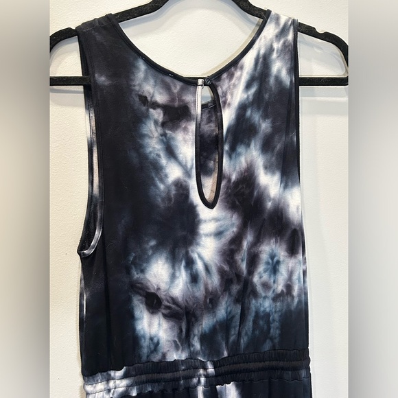 Black tie-dye Jumpsuit with elastic adjustable waist and pockets - Picture 4 of 6